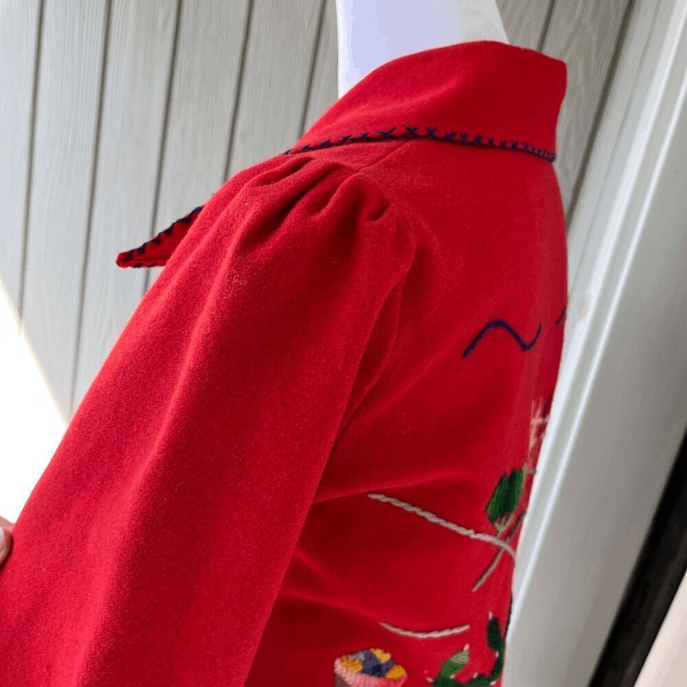 VTG 1940s Mexican Embroidered Wool Jacket Hand-Dyed Yarn, Folk Art, Red Wool S - Picture 10 of 15